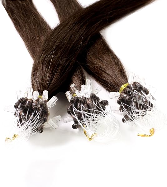hair2heart Microring Extensions Echthaar glatt 6/3 Dunkelblond Gold - 25 Strähnen 0.5g 40cm, Echthaar Extensions für dauerhafte Haarverlängerung - 1
