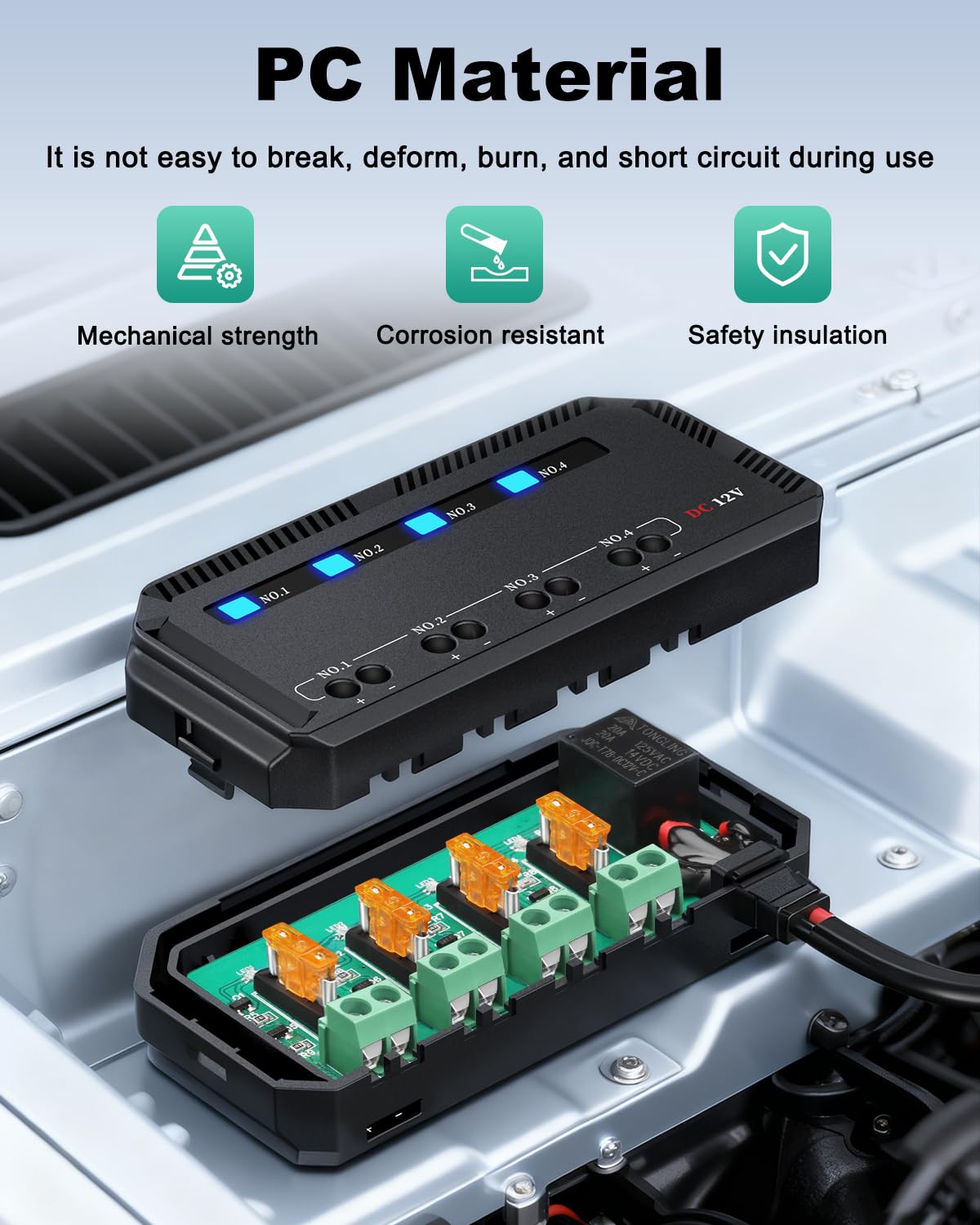 12V Fuse Block, 20A Motorcycle Fuse Relay Box Kit with LED Warning Indicator 4 Circuits, Motorcycle Fuse Box Holder Automotive Fuse Block for Vehicle Car Motorcycle ATV UTV