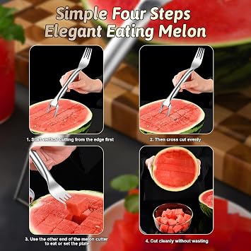 GoHere watermelon cutter 2-in-1 stainless steel fruit watermelon slicer kitchen gadgets watermelon cutter slicer tool (2PCS)