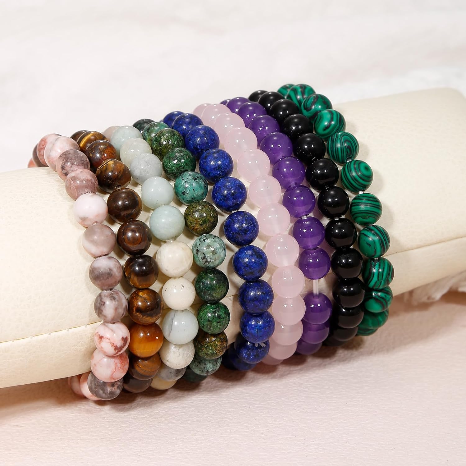 YVVLEE 9 Pcs Crystal Stone Bracelets for Women Men Semi-Precious Gemstone Beaded Bracelets 8mm Natural Stone Beads Bracelet Protection Anxiety Spiritual Stretch Bracelets Set Jewelry - Image 7