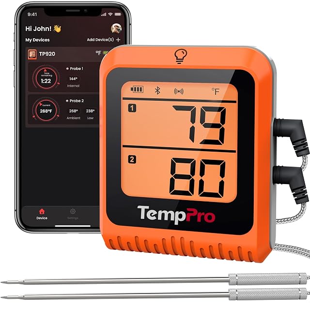Temp-Pro TempPro TempSync 650 ft Bluetooth Meat Thermometer with 2 Probes for Grill