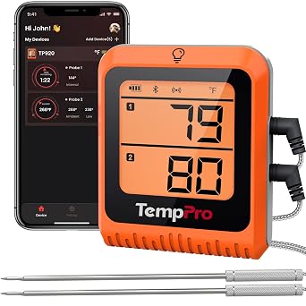 ThermoPro TP920  ift Problu  arjl  Bluetooth G da Termometresi, 150m Menzilli Telefon Kontroll  Barbek  ve F r n Is   l er