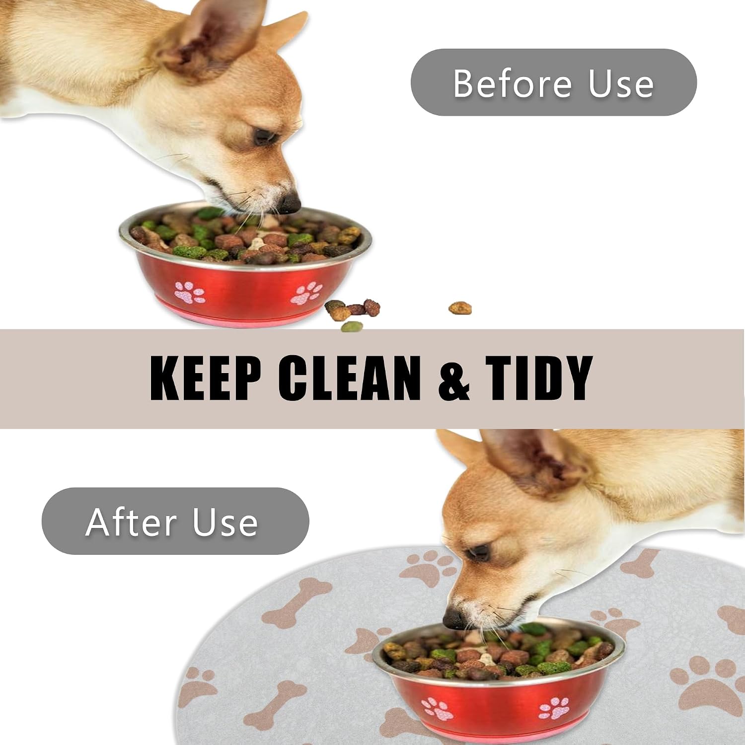 YCT Dog Food and Water Mat - Cat Dish Bowl Mat - No Stains Easy Clean Absorbent Quick Dry Pet Mat, 16.9"x24" Navy Blue