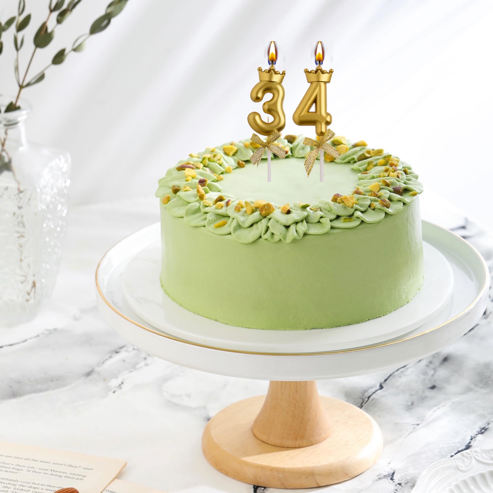 34 Geburtstagskerzen, rauchfrei, Gold, 43 Kuchenkerzen