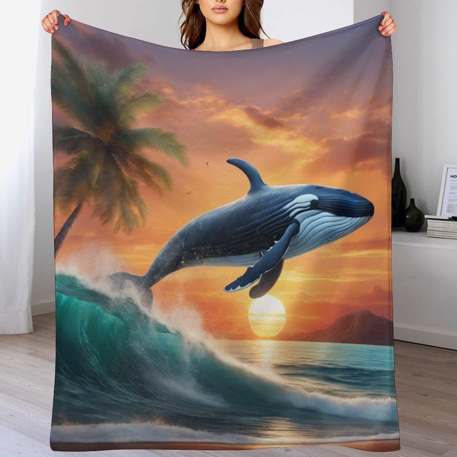 Couverture polaire baleine en flannel douce 100x130 cm pour canapé