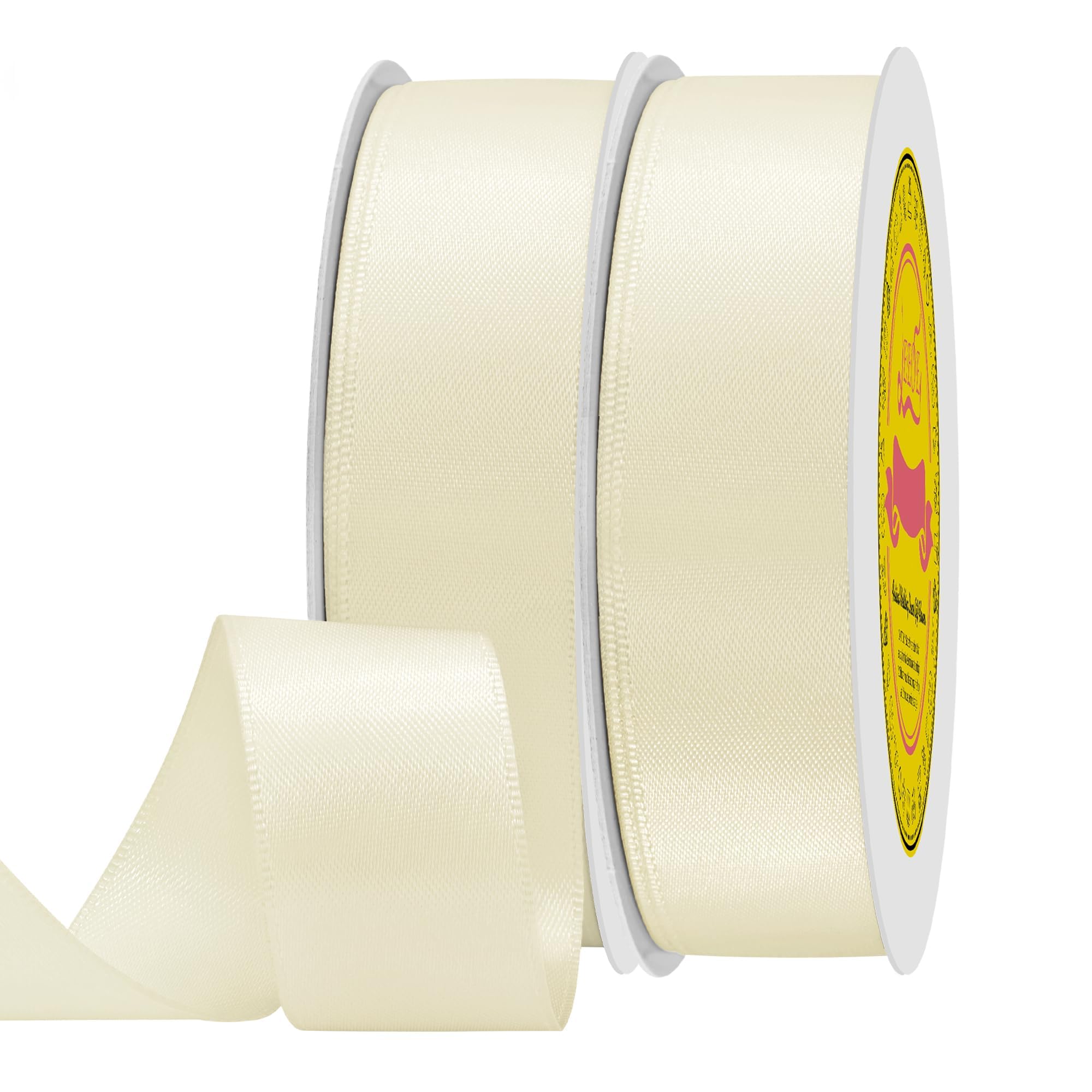 2 Rolls Double Face Ivory Satin Ribbon 7/8 Inch Polyester Ivory Ribbon for Gift Wrapping Very Suitable for Weddings Party Invitation Decorations and More,Total 50 Yards