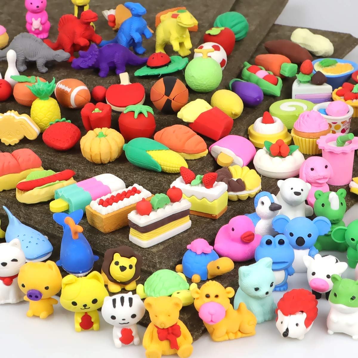 POKONBOY 100Pcs Animal Pencil Erasers for Kids, Mini Puzzle Erasers Take Apart Novelty Erasers for Party Favor Carnival Gifts and Games Prizes (100)
