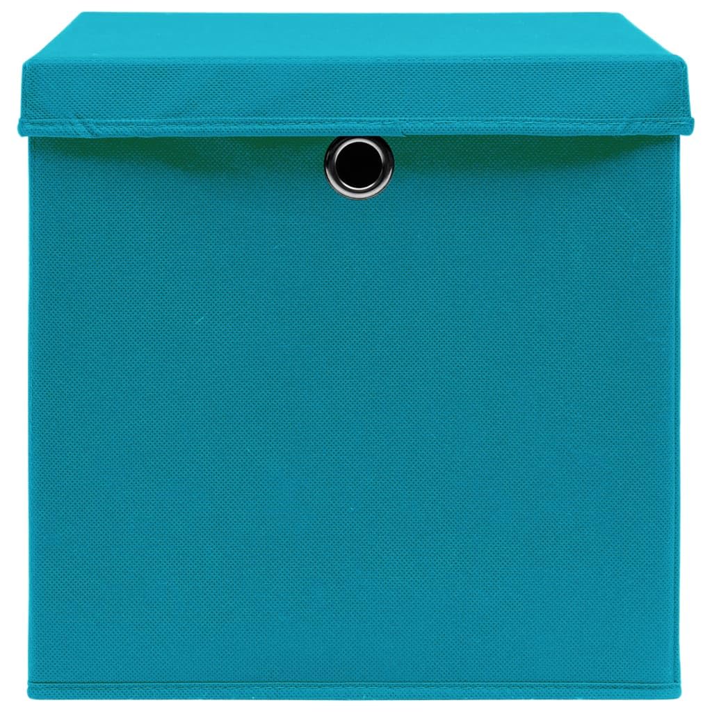 Scatole portaoggetti con coperchio, 10 pezzi, blu baby, 32 x 32 x 32 cm, in tessuto, pieghevoli, salvaspazio, impilabili, organizer per armadio, scaffale, camera da letto, ufficio, casa