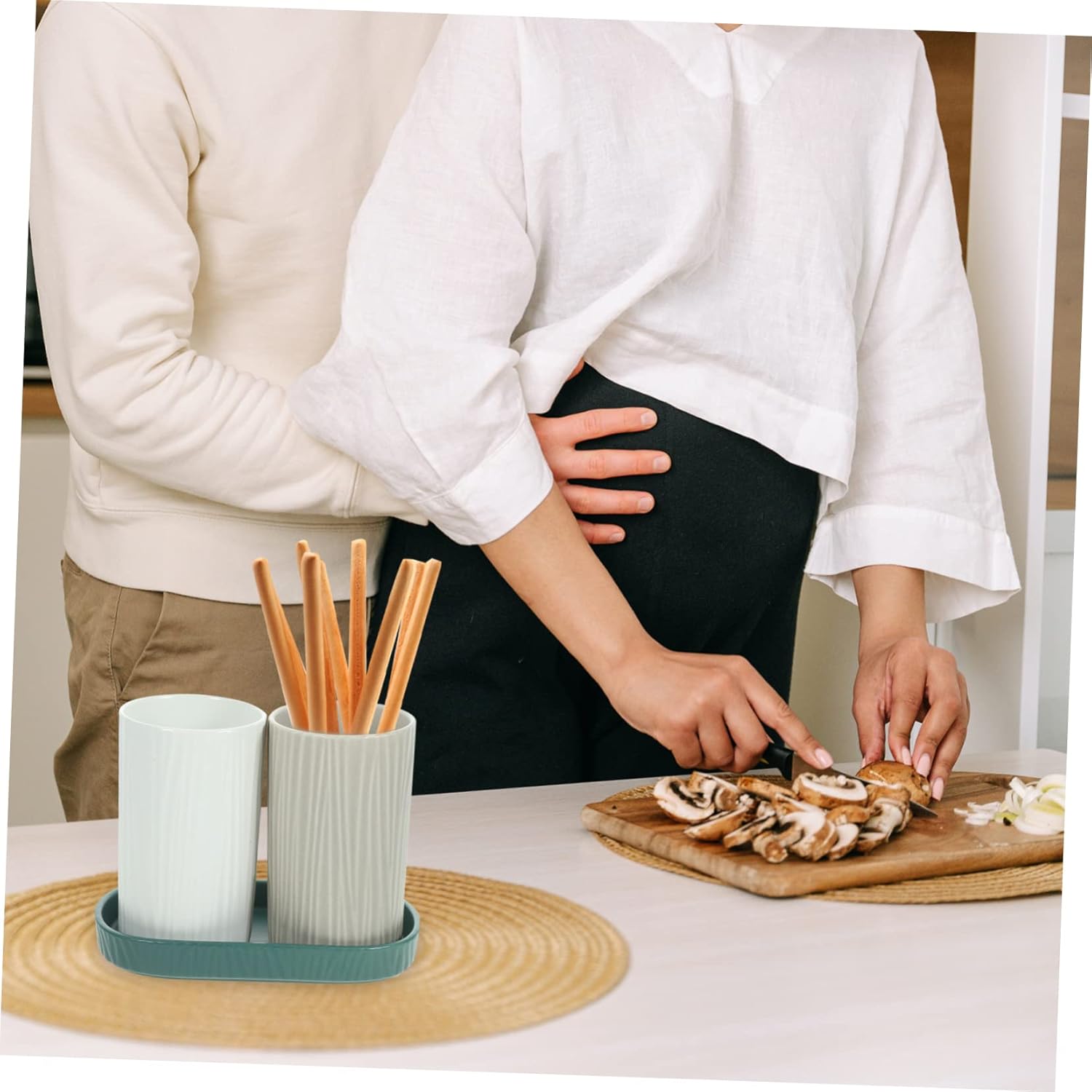 STOBAZA Cutlery Storage Box Holder for Kitchen Utensils Silverware Organizer Tray Multi-functional Ceramic Rack for Spoon Fork Chopsticks Kitchen Utensil Holder for Tableware