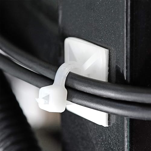 Miniatura 3 de 34 pulgadas 3M pegamento trasero autoadhesivo blanco fuerte soporte de cremallera para cable 100 piezas con bridas de 8 pulgadas, tornillos,