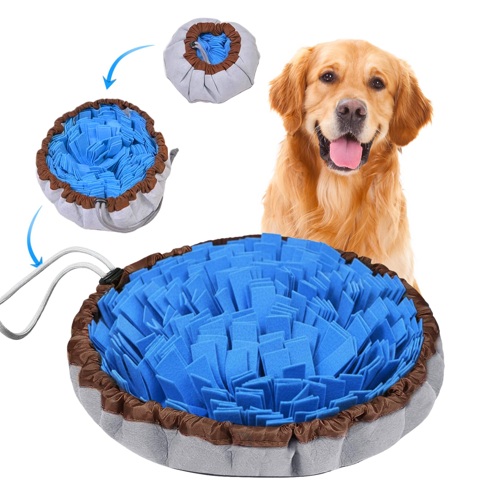 AMFUN Schnüffelteppich Hund, Schnüffelmatte zur Förderung, Welpen-Trainingsmatte für langsames Füttern, Rutschfest, Waschbar, Filz-Material, Lernspielzeug für kleine und große Hunde - Blau, 48 × 48 cm