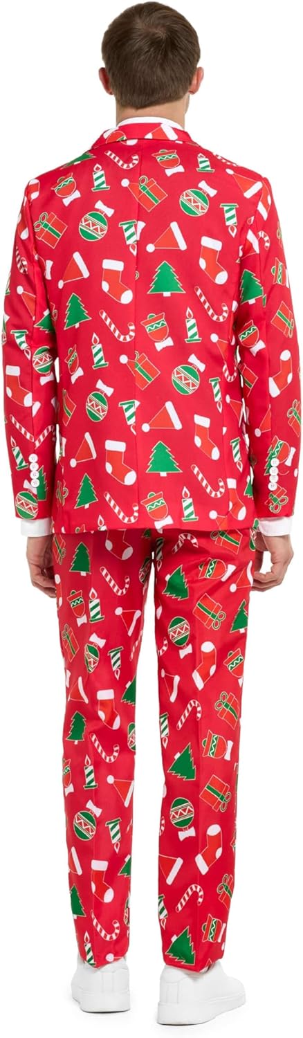 Offstream Men's Party Costumes - Christmas Theme Party Suits - Slim Fit - Includes Matching Blazer Jacket, Pants & Tie