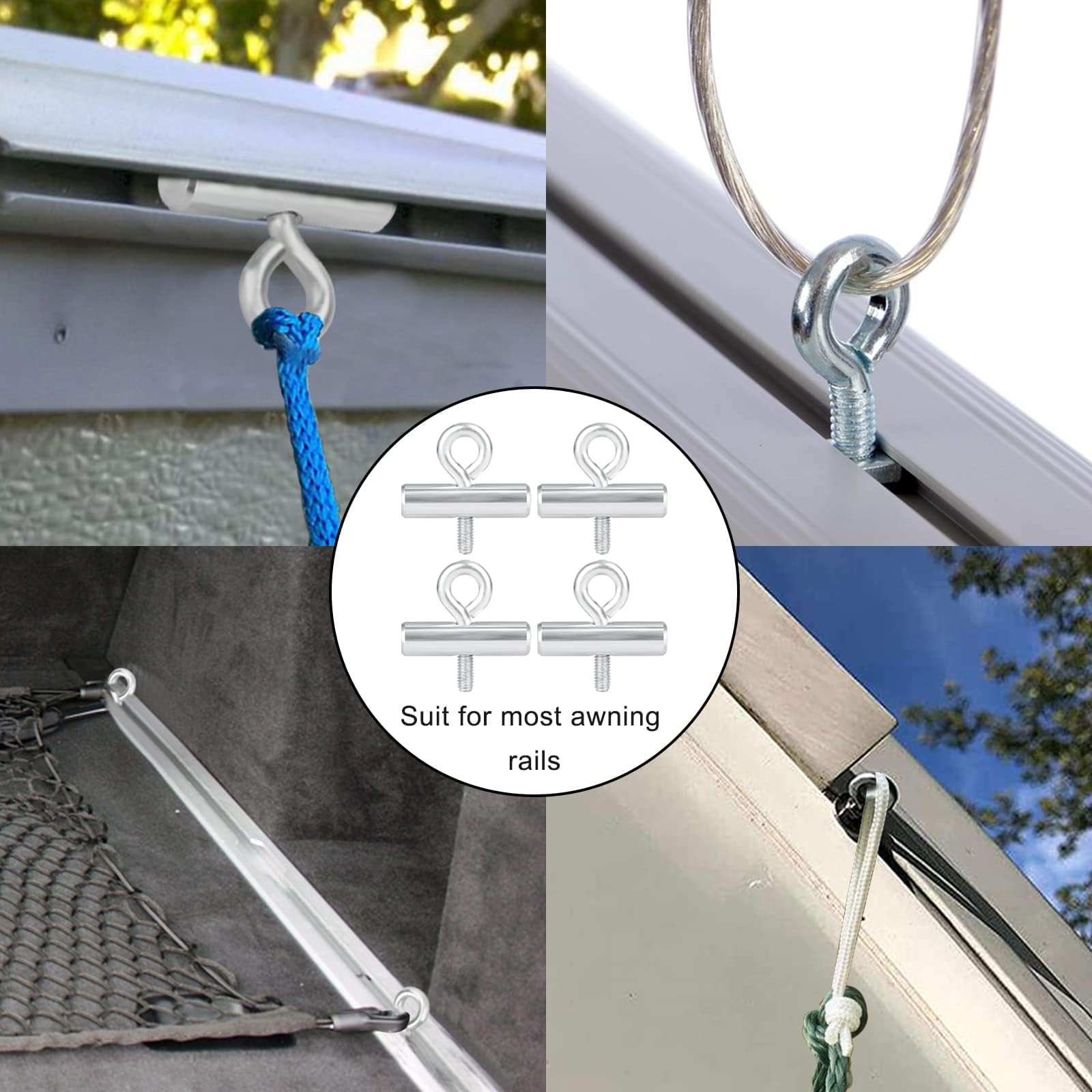 HSIXHAF 4 Pcs Crochets D'Auvent En Acier Inoxydable, Butoirs De Fixatio Crochets D'auvent Kit De Blocage De Camping Rail Accessoires Pour Rails Pour Caravanes, Camping-Cars, Bateaux
