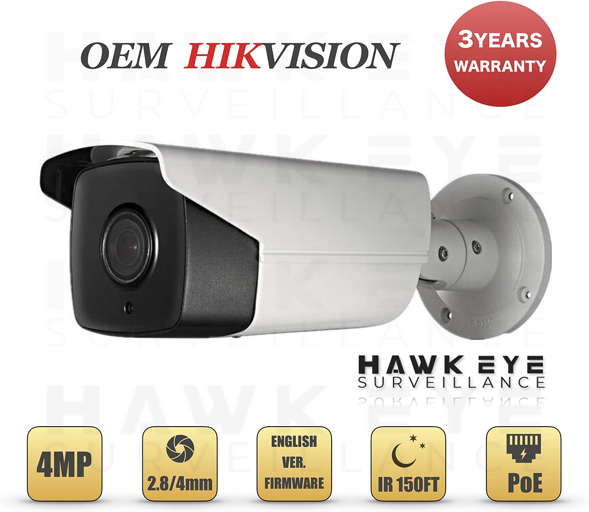 4MP PoE Security IP Camera - Compatible with Hikvision DS-2CD2T42WD-I5 EXIR Bullet,Indoor and Outdoor, 4mm Fixed Lens English Version 3 Year Warranty