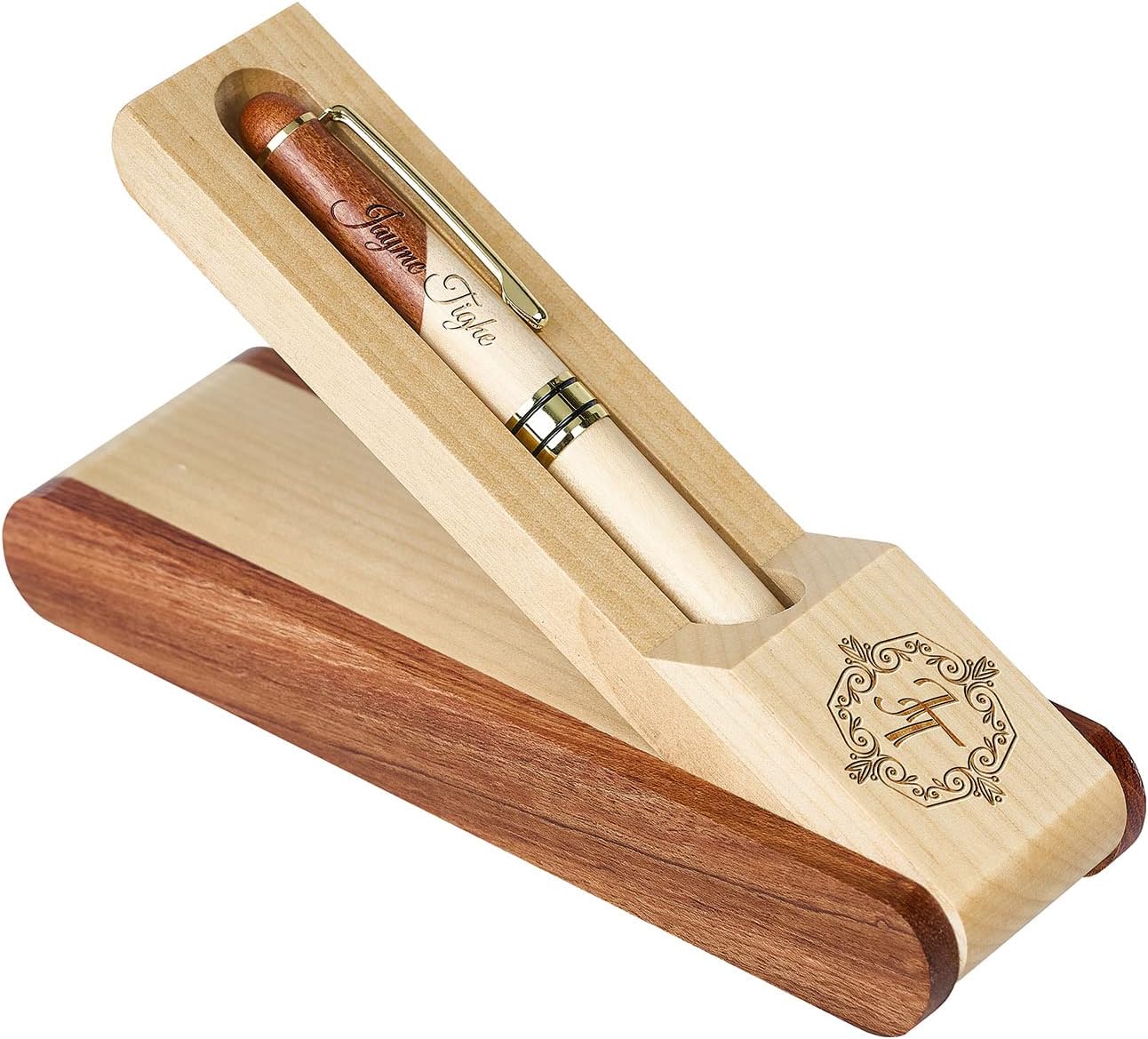 Custom Engraved Wood Pen Set, Executive Pen and Box With Free Personalization, Ballpoint Pen With Case For Gift (C)