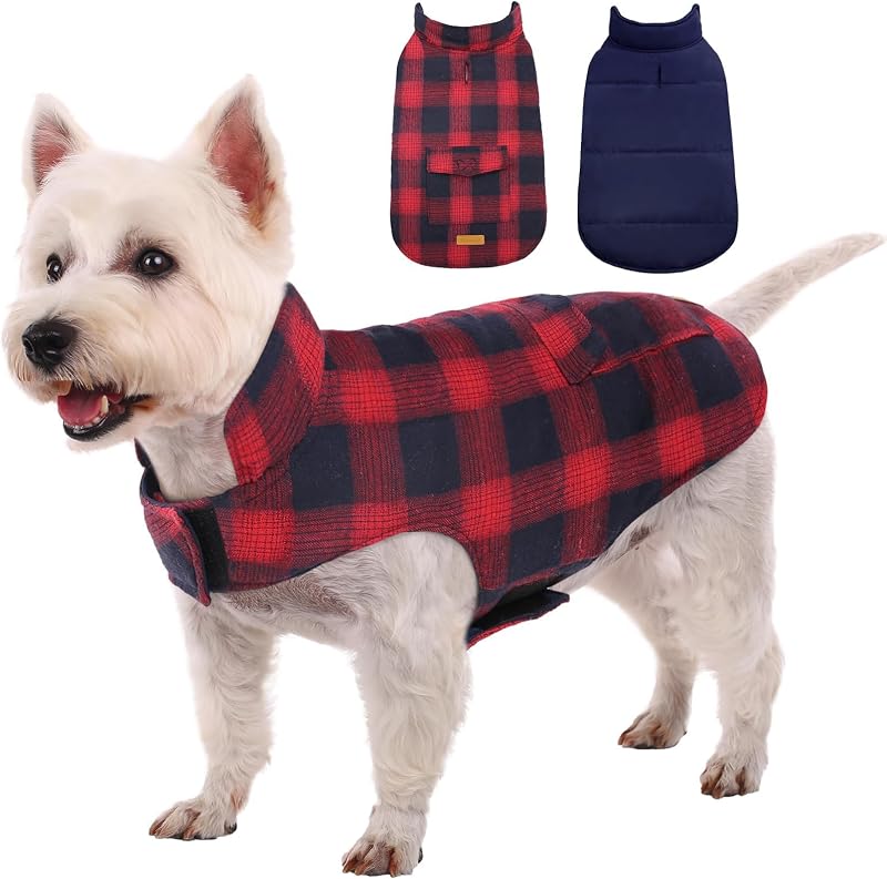 Kuoser Abrigo De Invierno para Perros, campera Reversible para Perros, Abrigo Cálido para Perros, Chaleco para Clima Frío para Cachorros De Estilo Británico, Chaleco para Mascotas A Prueba De Viento para Perros Pequeños, Rojo S