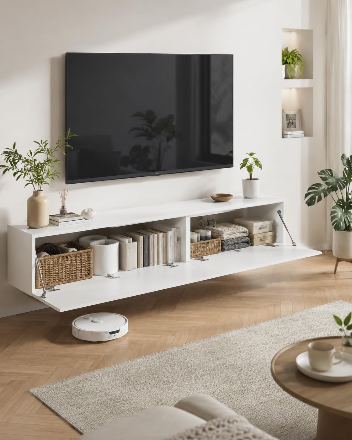 Mobile TV Soggiorno, Mobiletto TV, Parete Attrezzata Soggiorno Moderna con magazzino e risparmio di spazio (180 x 33 x 33 cm)