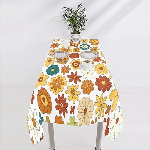 Miniatura 495 de Mantel floral hippie, diseño retro de los años 70, naranja, rosa, azul, floral, bohemio, estampado estético de margaritas, para fiesta, picnic