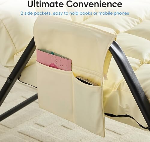 Miniatura 5 de PUREMIND Mecedora para guardería, silla mecedora tapizada de lino con patas de madera maciza, mecedora decorativa con bolsillos laterales, sillón