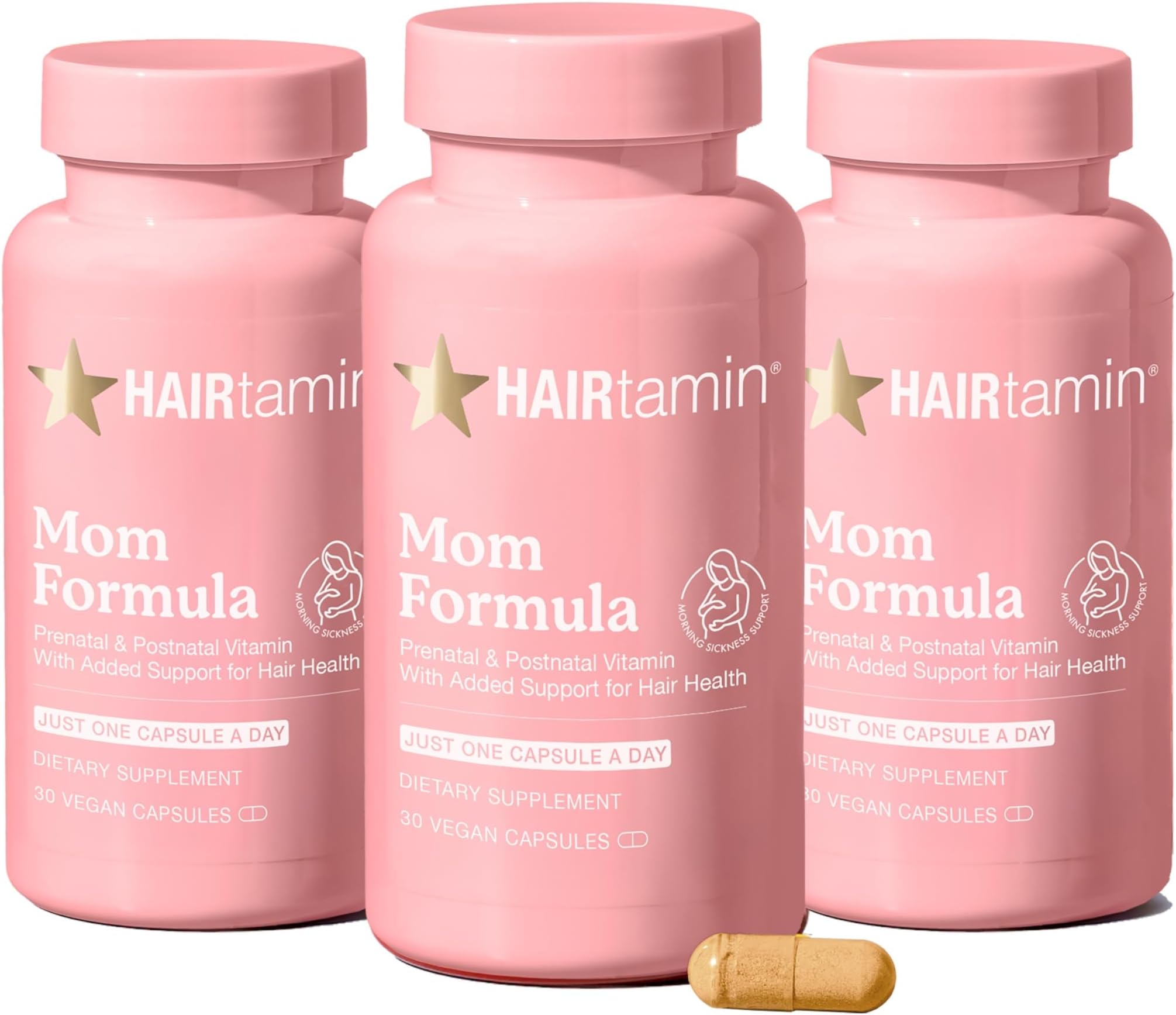 MOM Vegan Prenatal & Postnatal Multivitamin Capsules & Hair Growth Vitamins, Postpartum, Breastfeeding, Hair Nails, and Skin Vitamins for Women with Biotin, Zinc, Iron (3-Pack), 90.0 Count