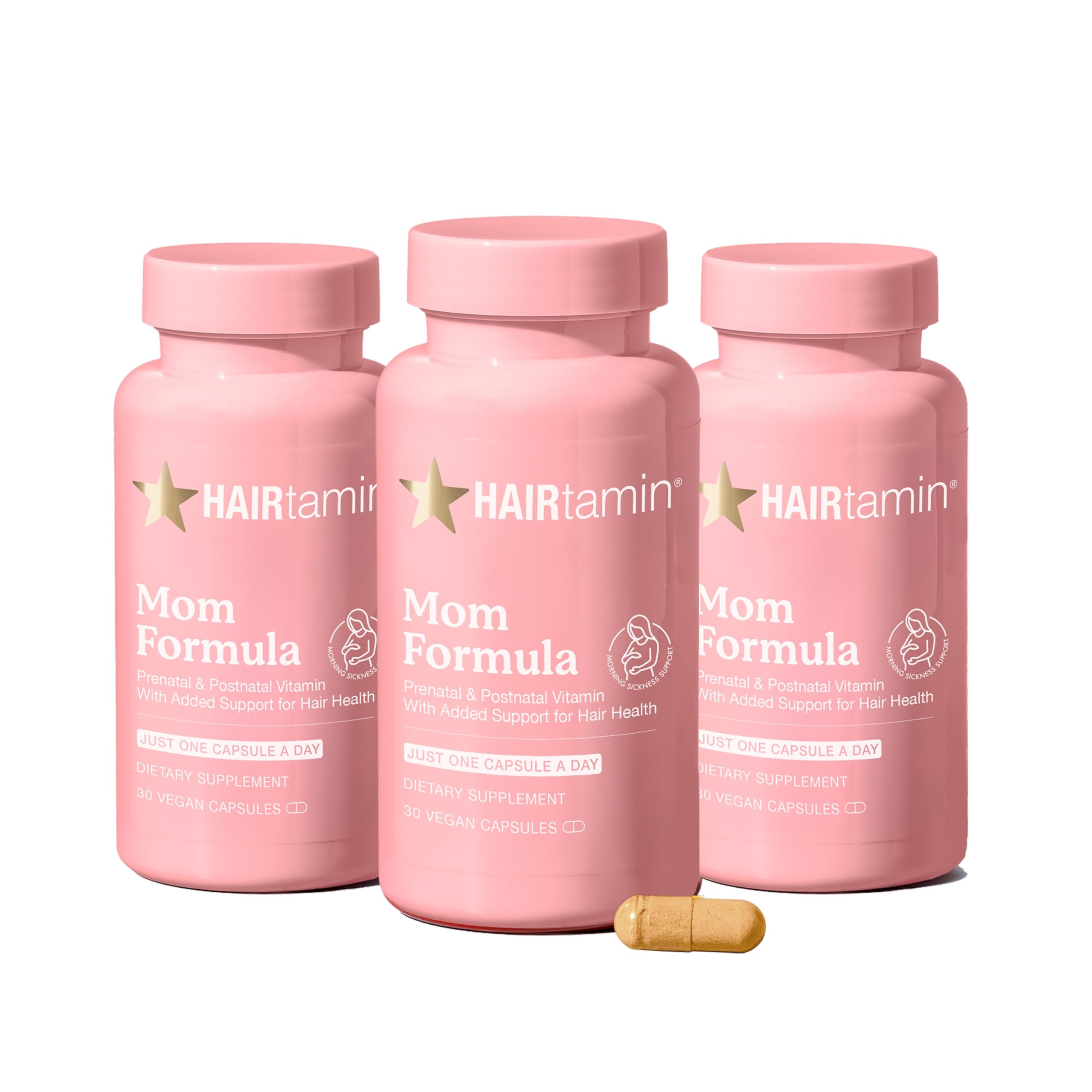 HAIRtamin MOM Vegan Prenatal & Postnatal Multivitamin Capsules & Hair Vitamins, Postpartum, Breastfeeding, Hair Nails, and Skin Vitamins for Women with Biotin, Zinc, Iron (3-Pack)
