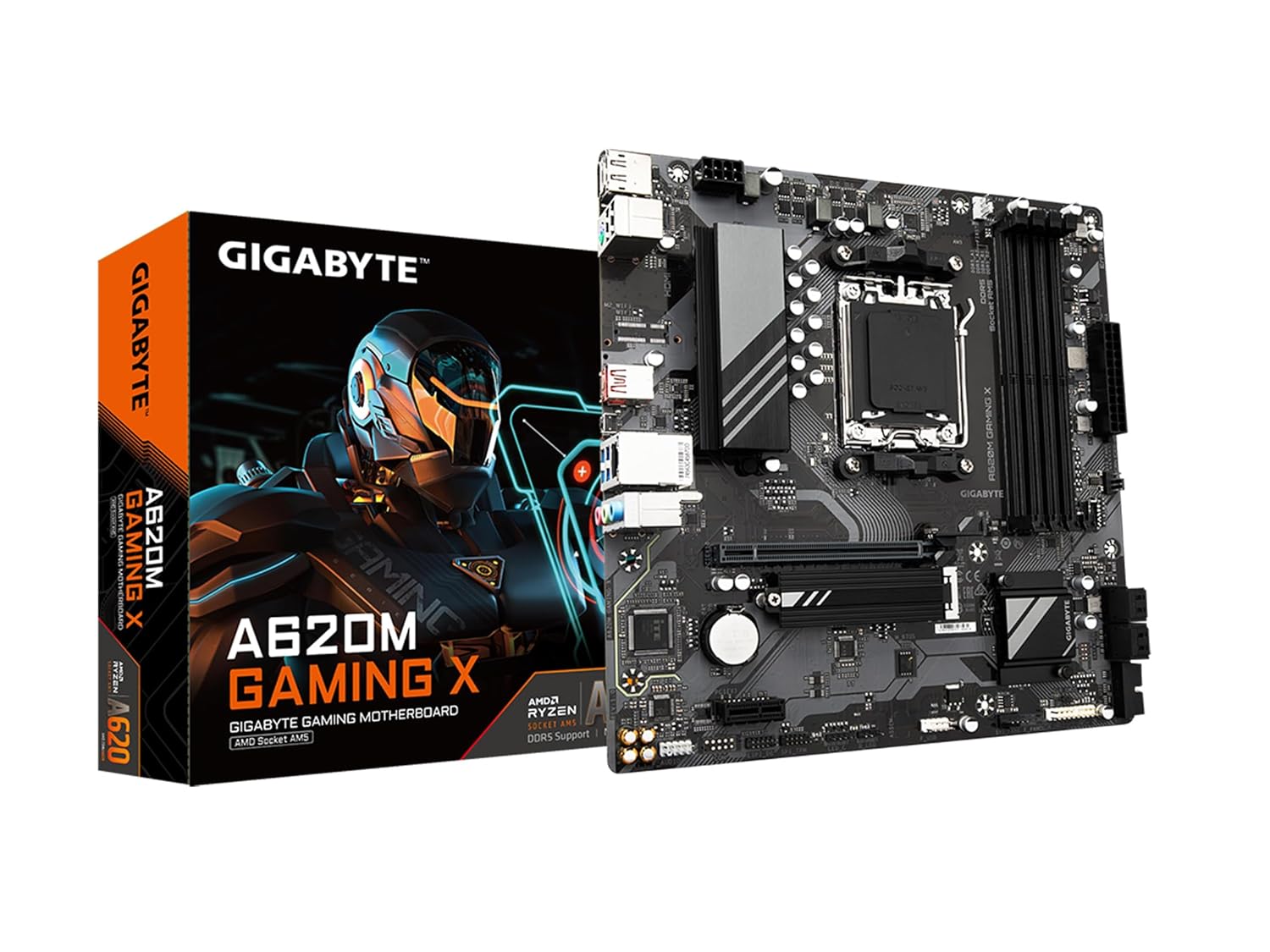 Gigabyte A620M GAMING X Motherboard – Supports AMD Ryzen 8000 CPUs, 8+2+1 Phases Digital VRM, up to 8000MHz DDR5 (OC), 1xPCIe 4.0 M.2, GbE LAN, USB 3.2 Gen 2 Gigabyte A620M GAMING X Motherboard – Supports AMD Ryzen 8000 CPUs, 8+2+1 Phases Digital VRM, up to 8000MHz DDR5 (OC), 1xPCIe 4.0 M.2, GbE LAN, USB 3.2 Gen 2