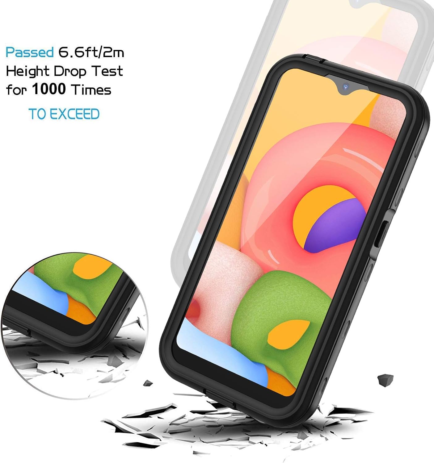 Lanhiem Samsung Galaxy A01 Case, IP68 Waterproof Dustproof Shockproof Case with Built-in Screen Protector, Full Body Sealed Underwater Protective Cover for Galaxy A01 (Black/Clear)