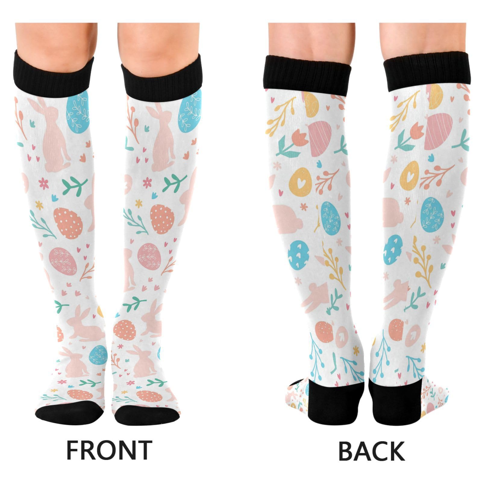 Dussdil Lovely Easter Bunnies Flower Eggs Compression Socks for Women Men Rabbit Circulation Long Knee Socks for Sport Gym Stockings Socks