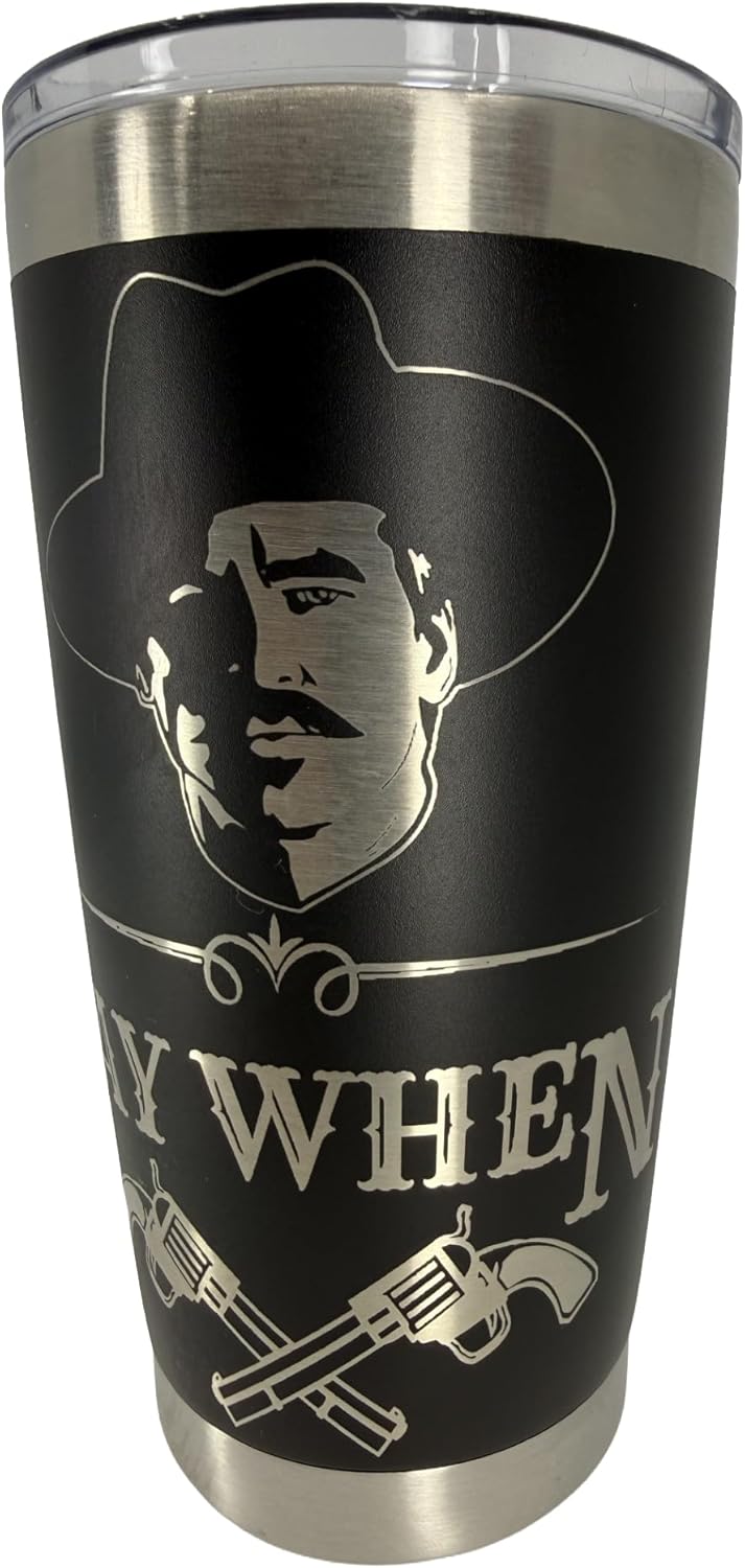 Say When Doc Holliday Coffee Tumbler, 20 oz Stainless Steel Tombstone Cup with Magnetic Sliding Lid, Double Wall Insulated, Black Matte Finish (Black) - Image 5