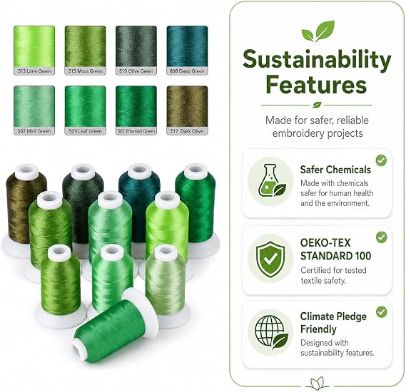 Simthread 15-Color Polyester Machine Embroidery Thread Set, Green Series
