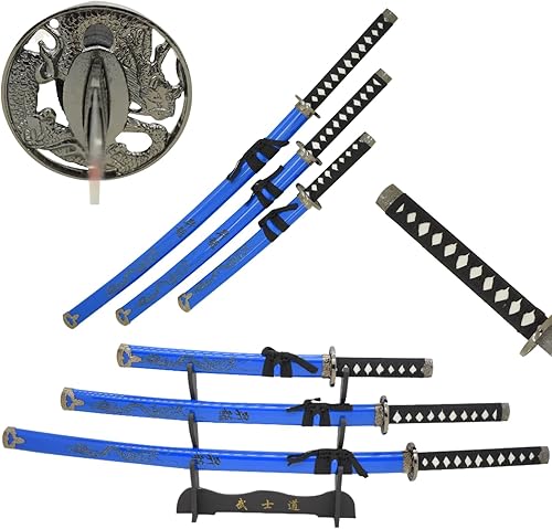 Snake Eye Tactical Juego de katana samurái de 3 piezas con diseño de dragón de dos tonos