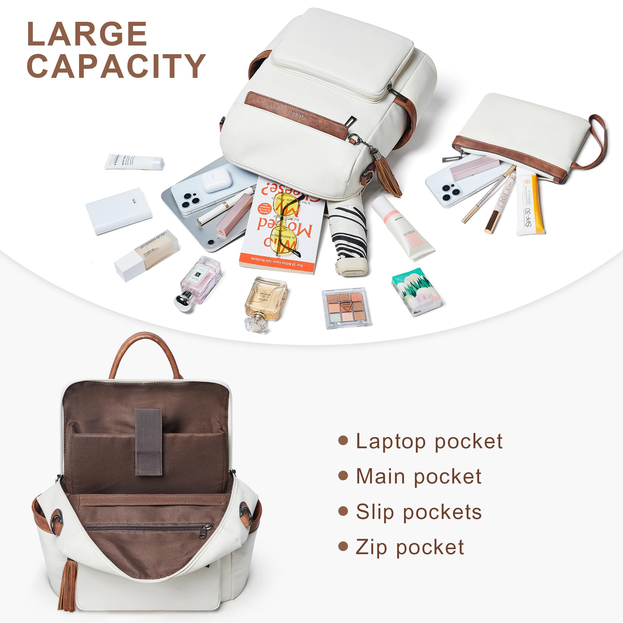 Shrrie Zaino per laptop in pelle vegana per le donne Zaino da lavoro da 15,6 pollici Borsa di viaggio di moda per il lavoro del college