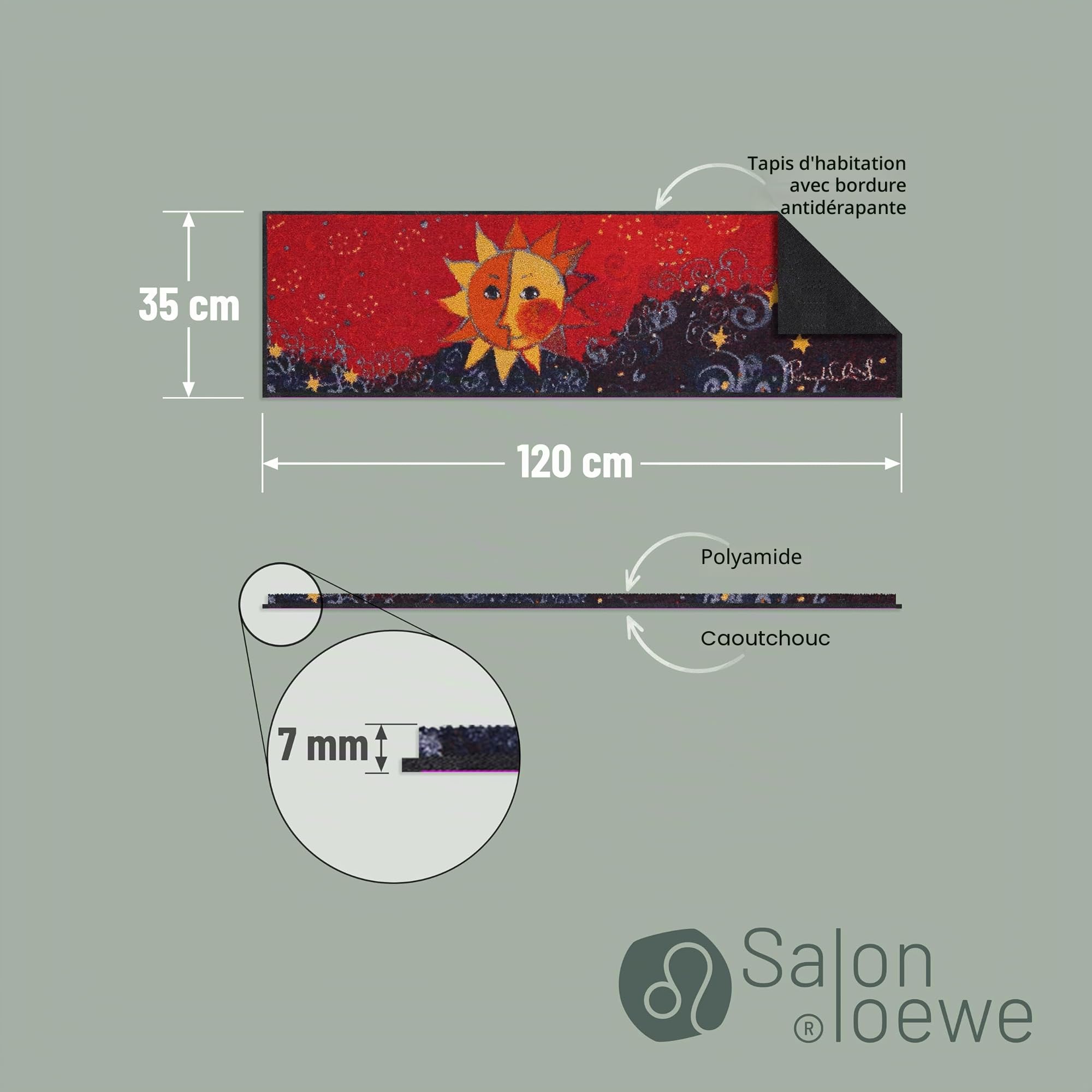 Salonloewe Läufer Sole Remake I Paillasson et paillasson pour intérieur 35 x 120 cm