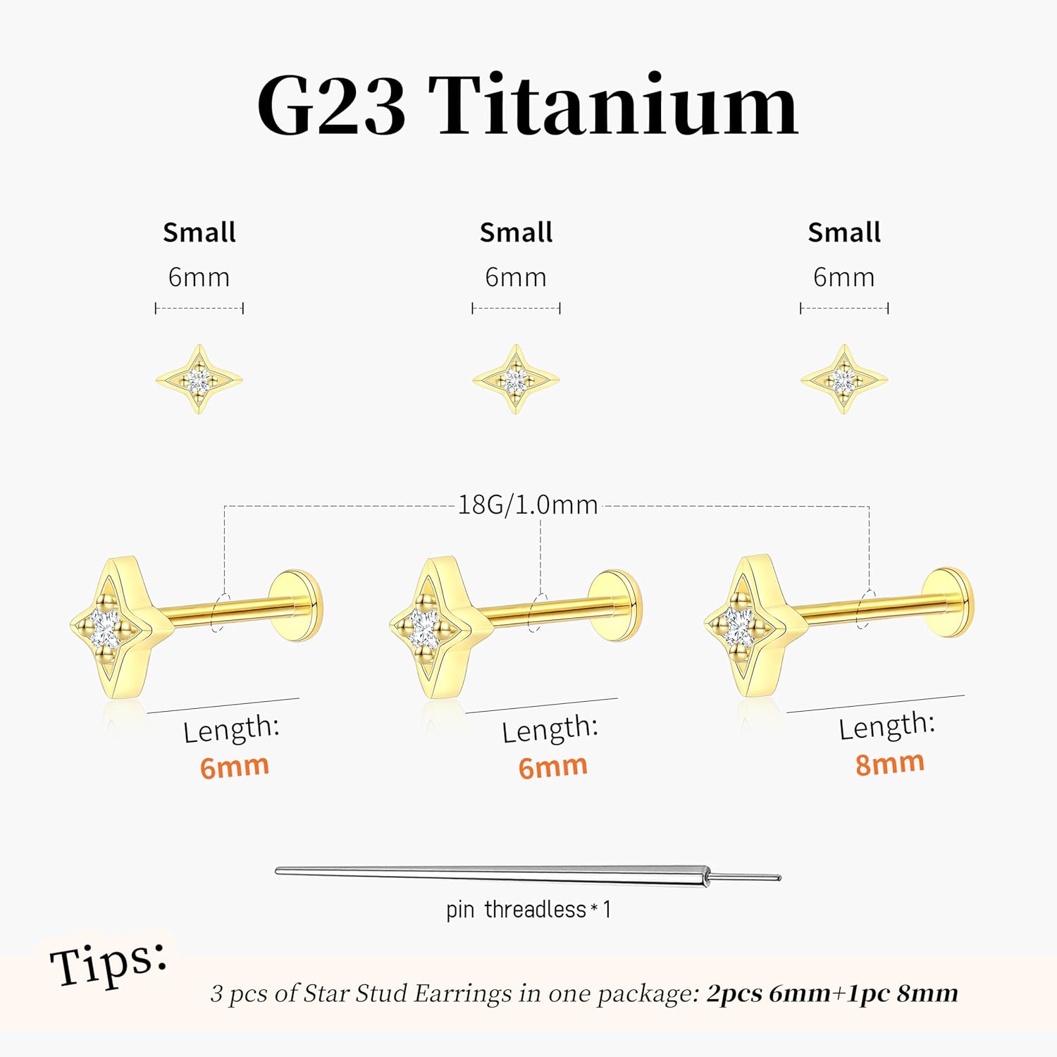 Flat Back Stud Cartilage Tragus Helix Nose Piercing Earrings Jewelry For Women Conch Threadless 18G Titanium Surgical Steel Hypoallergenic 14K Gold plated CZ Silver Small Tiny Studs - Image 2