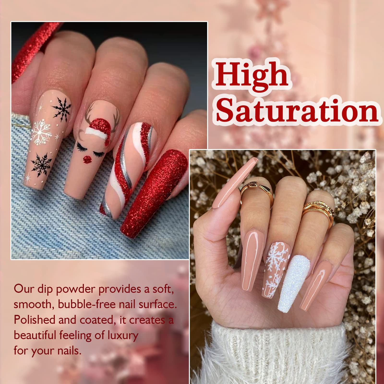 Amazon.com: AZUREBEAUTY 18Pcs Dip Powder Nail Kit Starter Pink Christmas  Dark Red Glitter Milky White with Nail Dipping Powder Tray System Essential  Liquid Base&Top Coat Set for French Nail Art Manicure Salon
