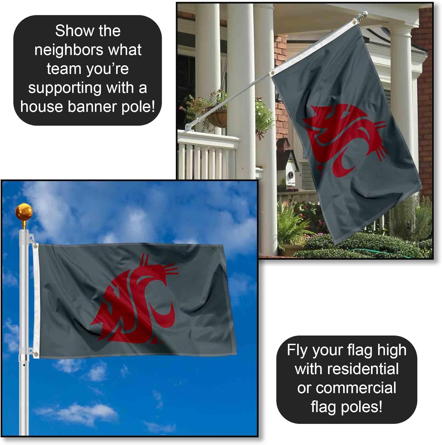 Washington State Cougars Cougar Grey Flag