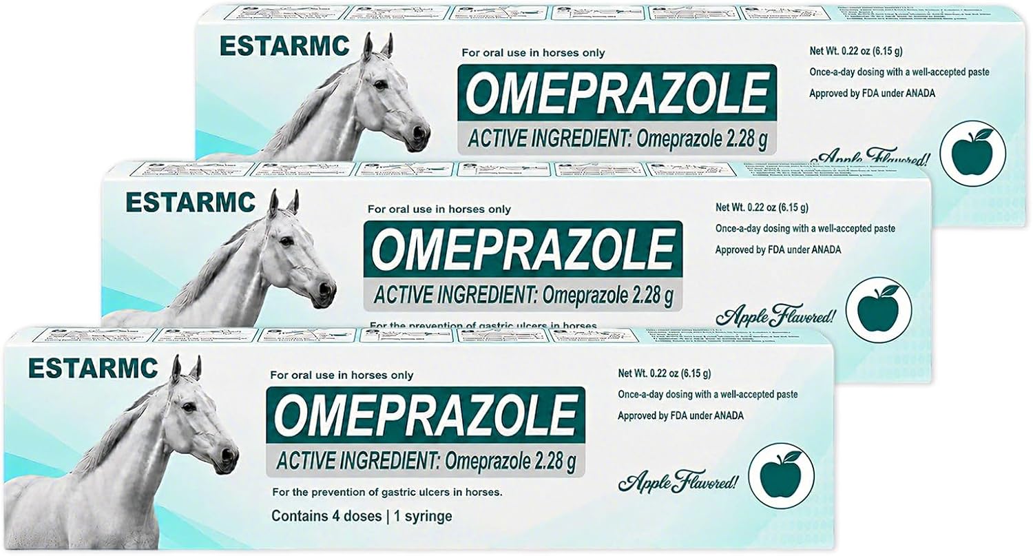 3 Pack (omeprazole) Oral Paste Syringe (6.15 gm) for Horses,Apple Flavor
