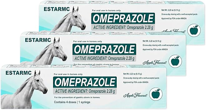 3 Pack omeprazole Oral Paste Syringe 6.15 gm for Horses,Apple Flavor