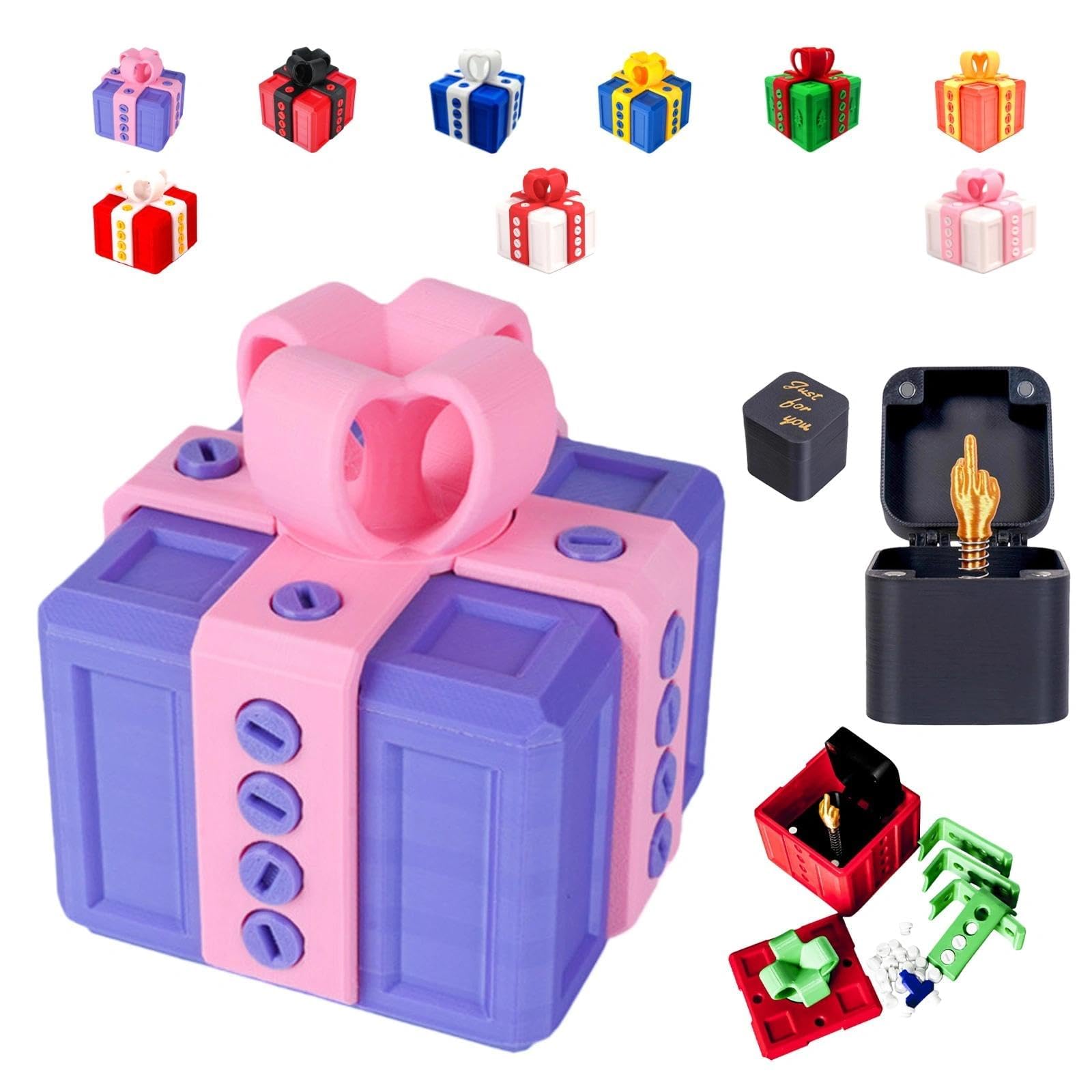 The Prank Box – Hilarious Screw Challenge with Middle Finger Surprise, The Annoying Present with Middle Finger, Prank Gift Box for Birthday, Christmas, Halloween(Purple-Pink)