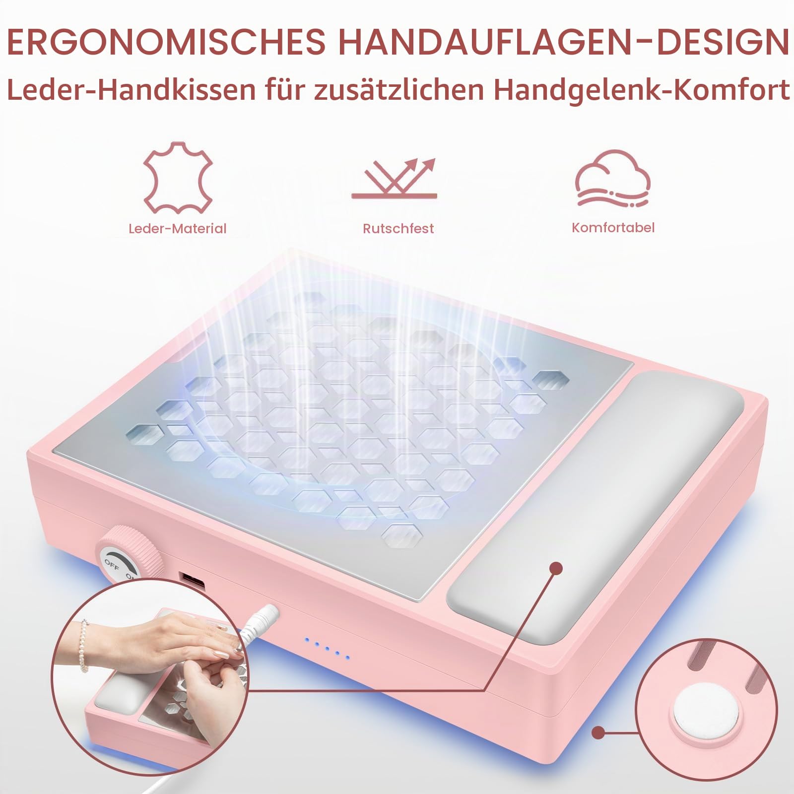 Madenia Professionell Staubabsaugung für Nägel - 56W Leistungsstark Nagelstaubsauger mit 2 Filters und 1 Bürste, Leiser Nagel Staubsauger für Nagelstudio & Zuhause, Rose