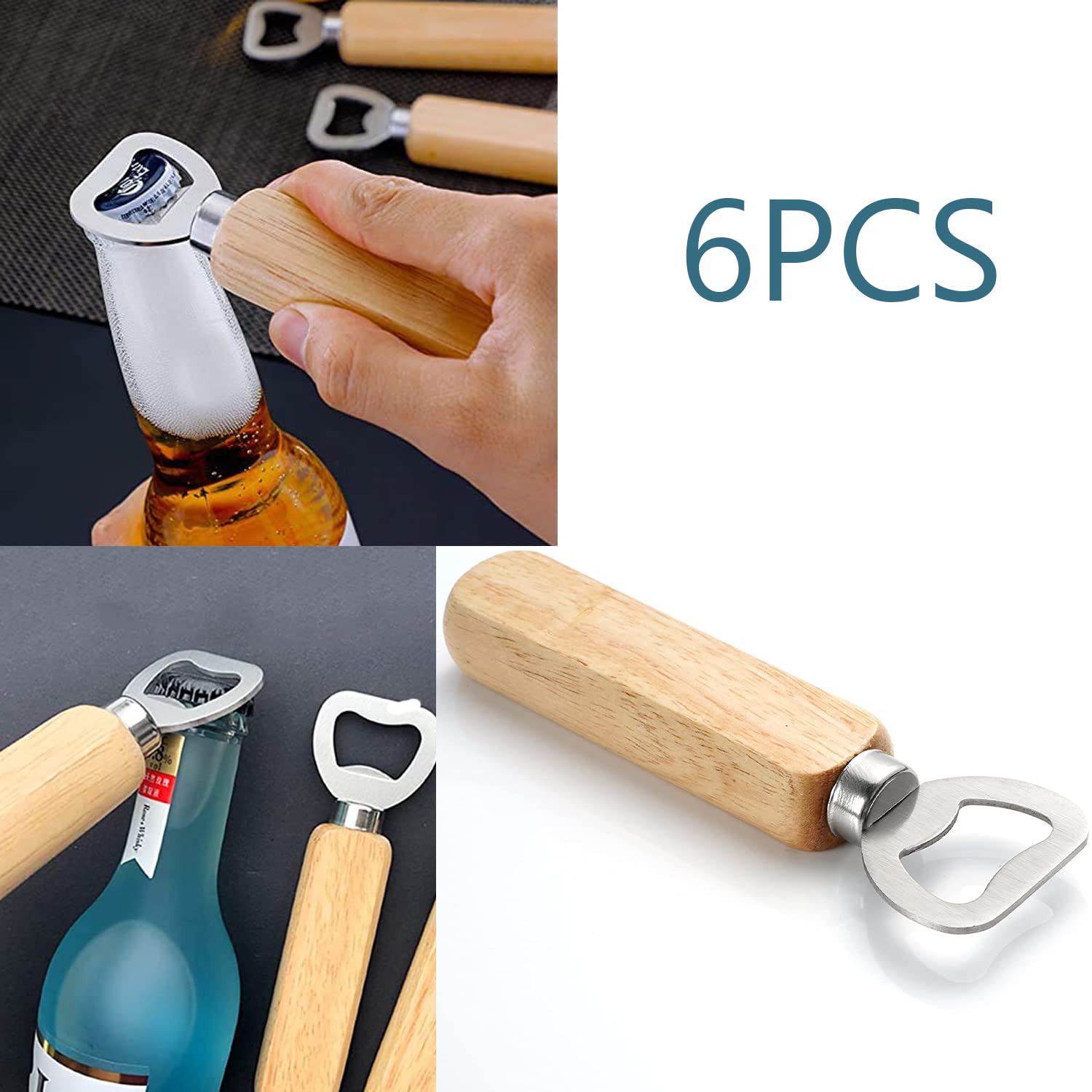 Lot De 12 Décapsuleurs En Bois Et Acier Inoxydable - Diamètre 6,5cm, Design Magnétique Pour Frigo - 8