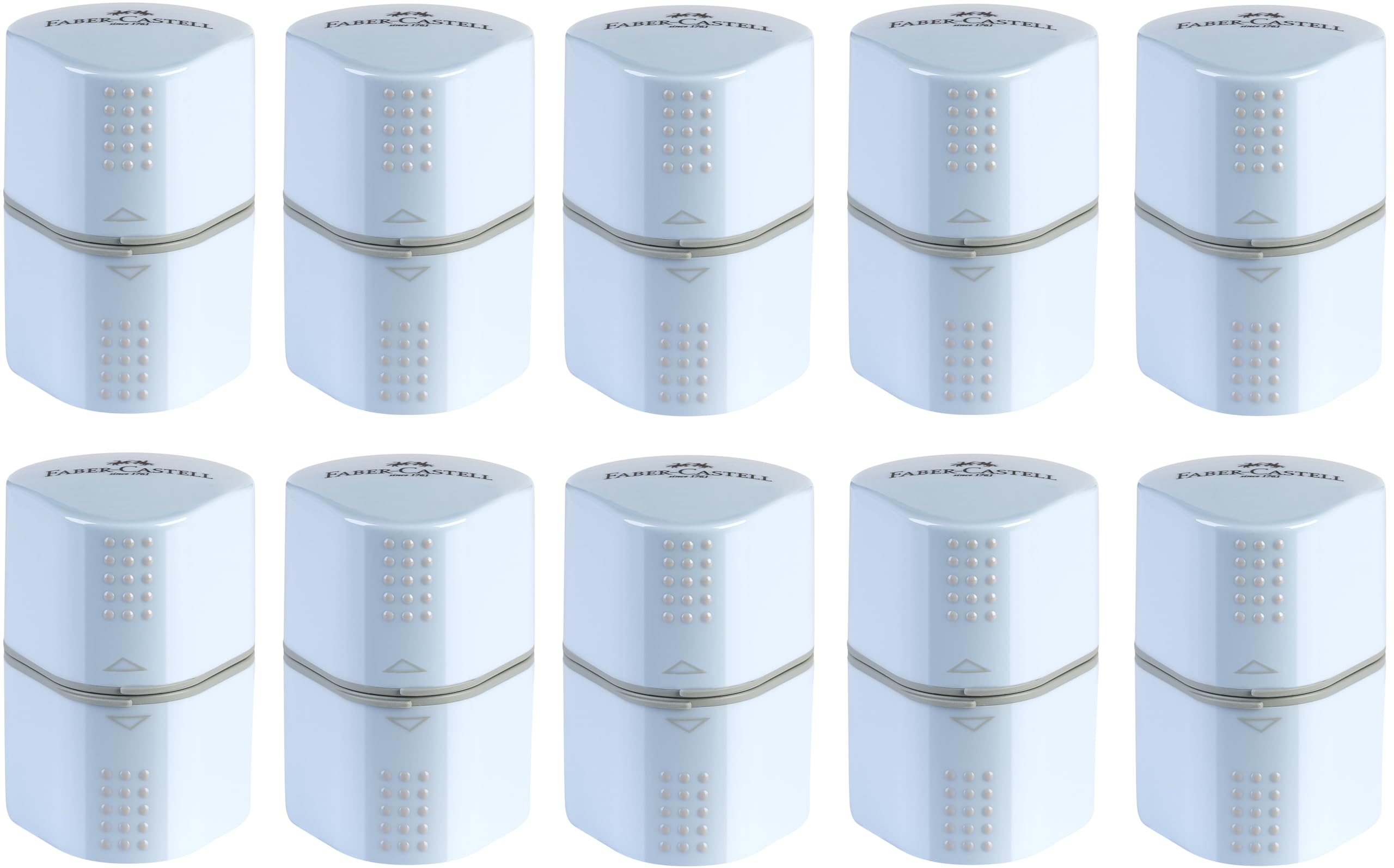 FABER-CASTELL - Dreifachspitzdose Grip 2001, Anspitzer für Durchmesser 8-10 mm mit Behälter (10 Stück, sky blue)