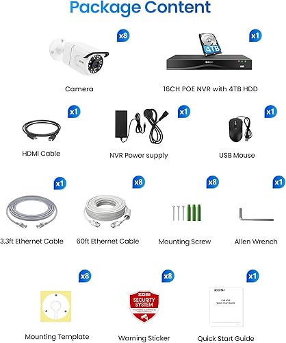 Miniatura 9 de ZOSI ZG2615E - Cámara de seguridad impermeable POE de 5MP con visión nocturna para sistema de vigilancia de alimentación a través de Ethernet en