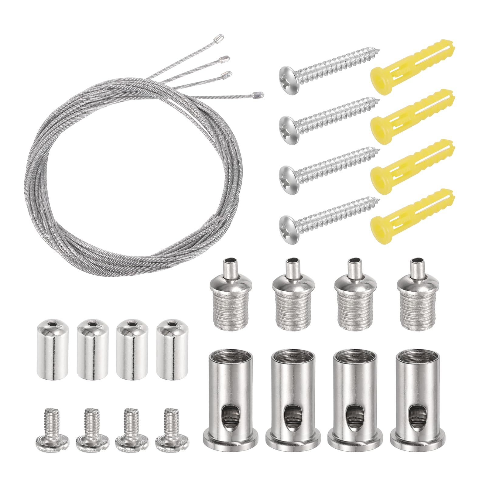 sourcing map 4Set Ceiling Hanging Wire Cable Kit, 3.3ft Top Adjust Adjustable Hanging Wire Rope Suspension with Slotted Mount Screw Kit for Pendant Chandelier Ceiling LED Panel Light, Chrome