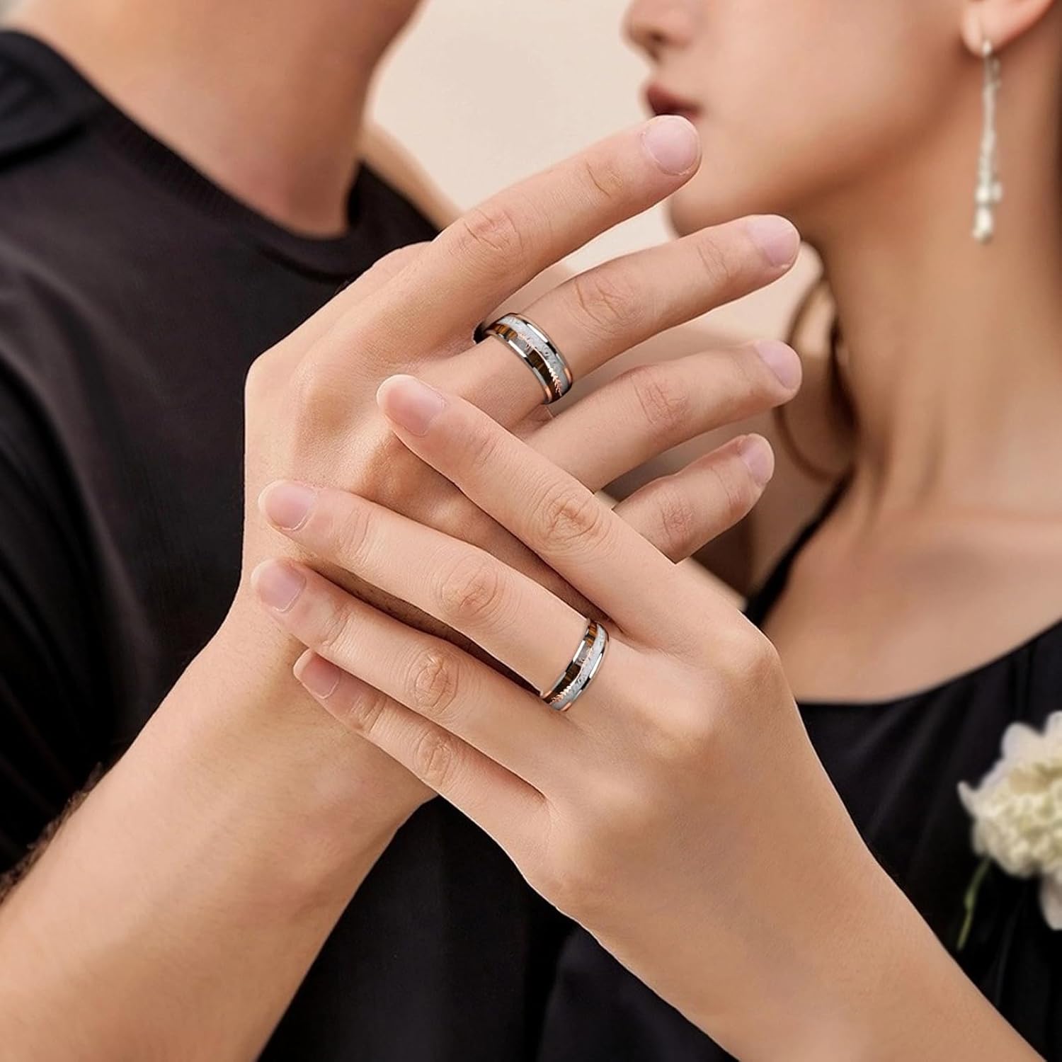 SX.man&sog Wood Grain Inlaid Mens Titanium Wedding Bands,Arched Engagement Rings for Men and Women Represents a Promise of Love to Each Other