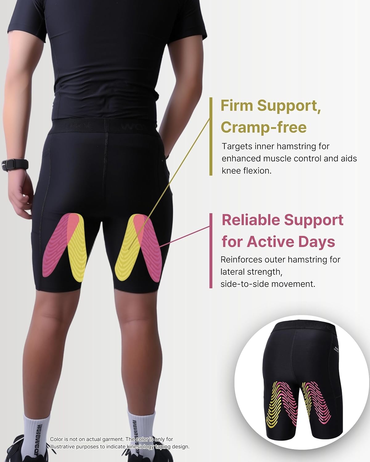 WaveWear Men's Kinesiology Compression Shorts SL20 - Thigh & Hamstring Support, Non-Slip Tape for Gym, Workout & Training