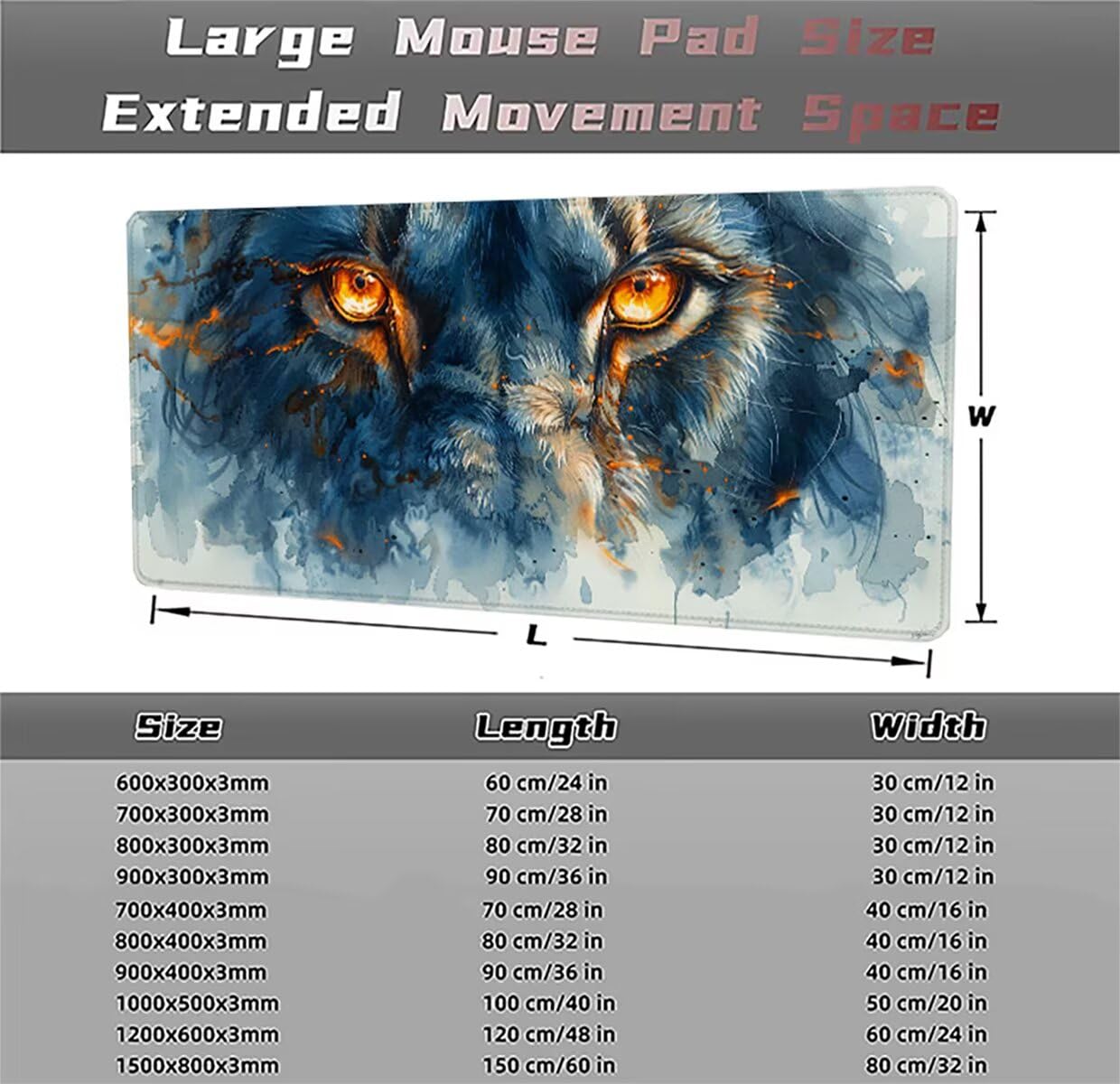 Podkładka pod mysz do gier, 1200 x 600 x 3 mm, XXL, duża, antypoślizgowa wodoodporna, rozszerzona długa klawiatura podkładka pod mysz, akcesoria biurowe, do gier, komputera, komputera zwierzęcego