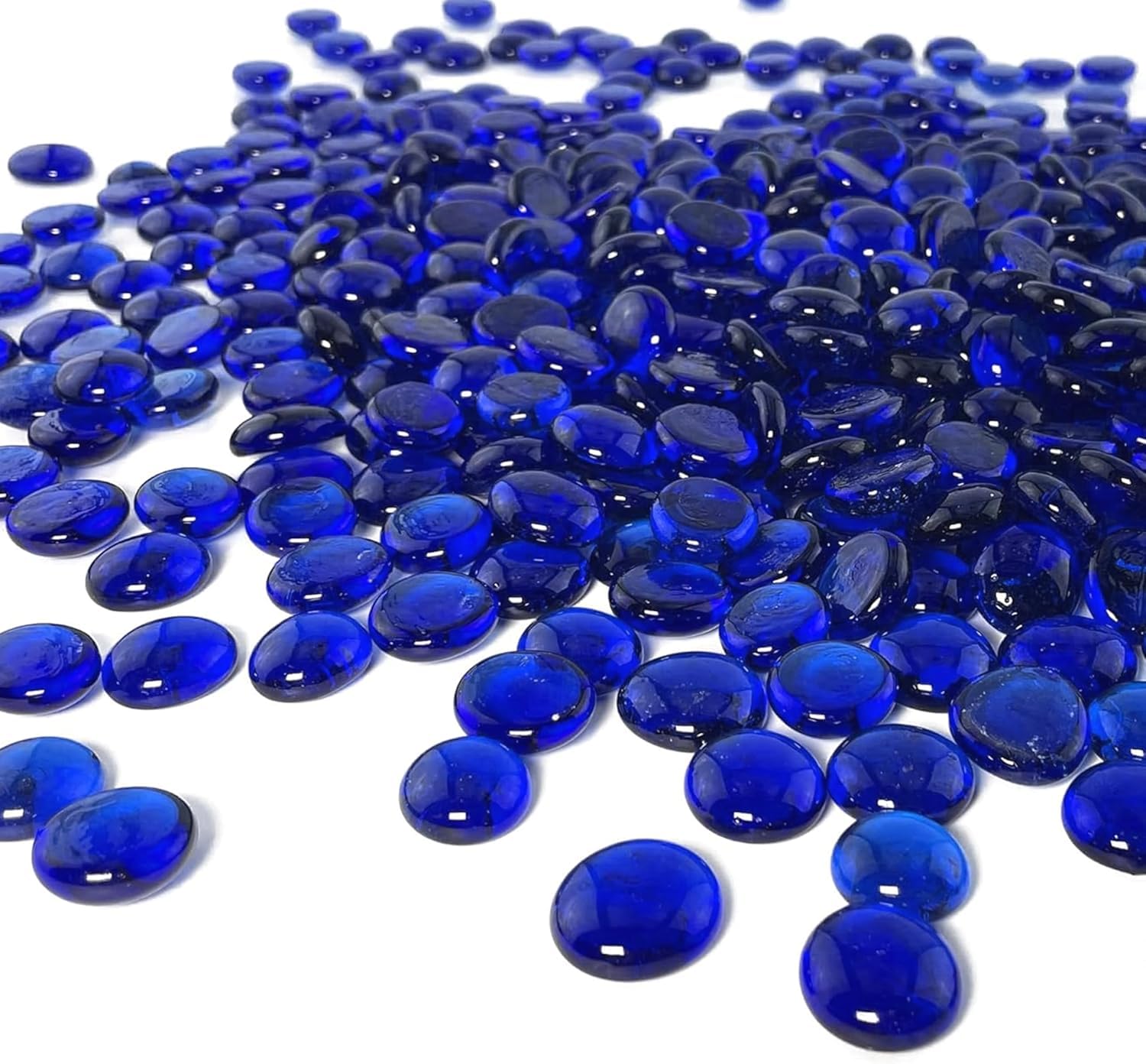 Blue Glass Pebbles 17–20mm – 180pcs (955g) | Decorative Flat Glass Marbles, Vase Fillers, Aquarium Stones, Craft Nuggets, Mosaic Gems, Table Scatter for Home, Wedding & Garden Décor