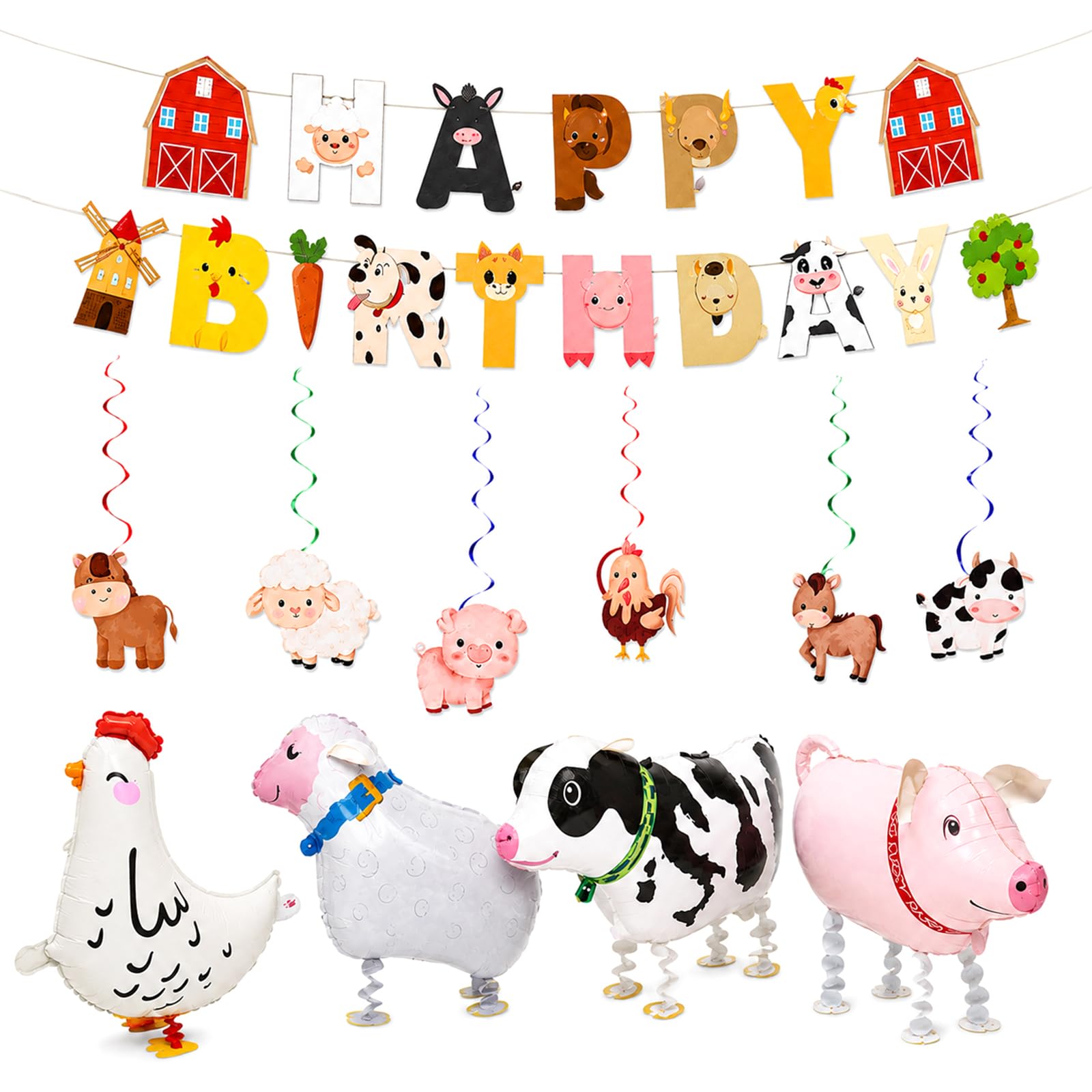 11Pcs Farm Birthday Decorations with Walking Balloons for Farm Themed Party