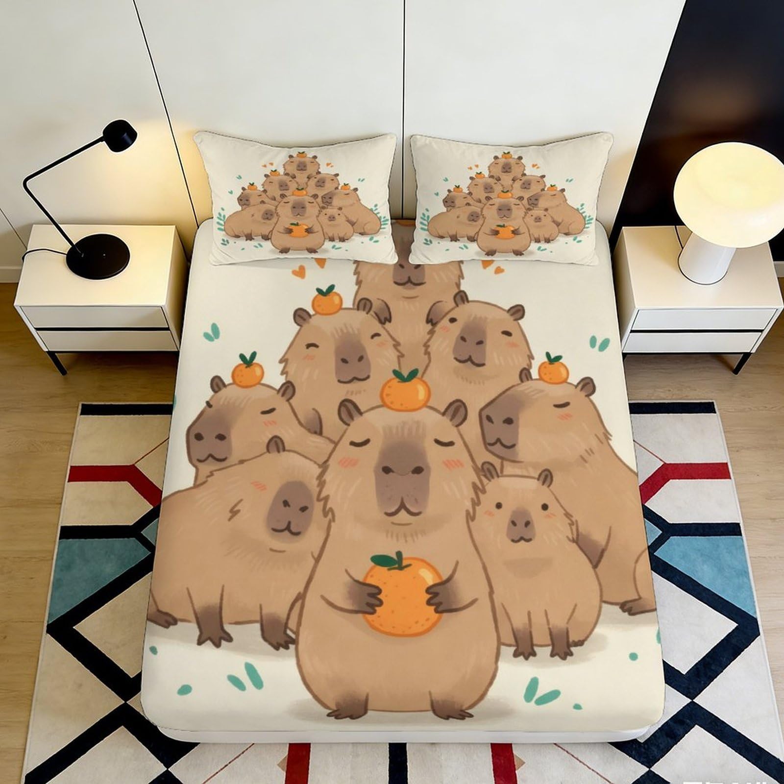 3D Printed Capybara Fitted Sheet Microfiber Deep Pocket Non-Slip Capybara Mattress Fitted Cover for Bedroom Bedding Protection 120x200x25cm